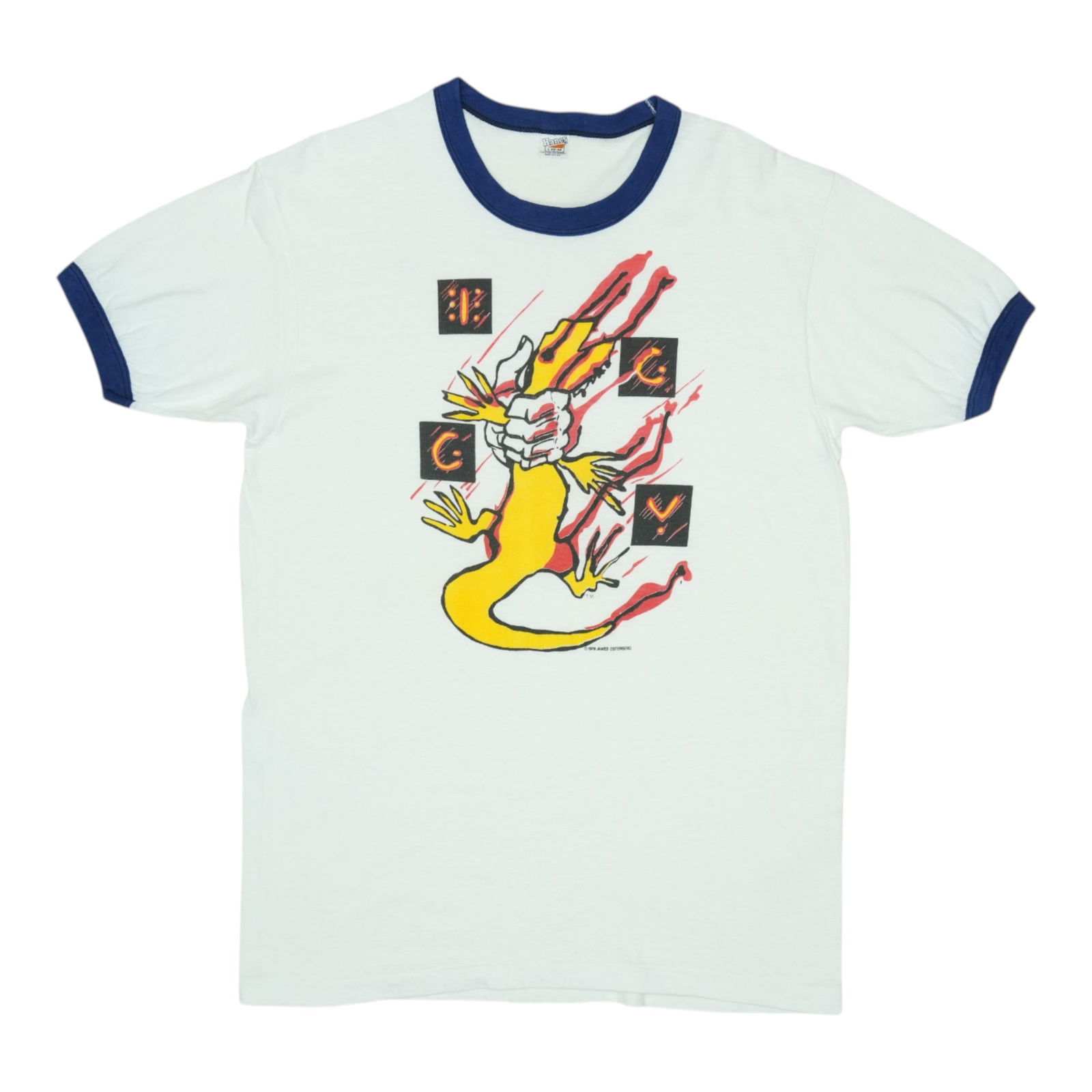 Vintage 1979 Iggy Pop New Values White Cotton Graphic Shirt: Vintage 1979 Iggy Pop New Values White Cotton Graphic Shirt This is an original vintage 1979 Iggy Pop 'New Values' shirt, featuring front and back graphics. Made from 100% cotton, the shirt is white a