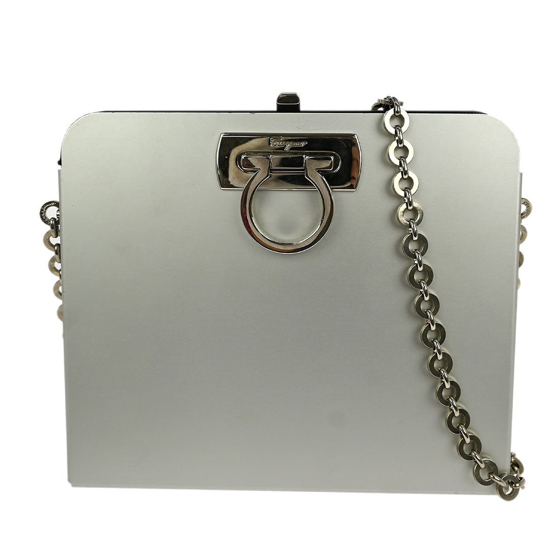 Salvatore Ferragamo Gancini Aluminum Silver Crossbody Shoulder Bag AU-21*6717 (1 of 8)