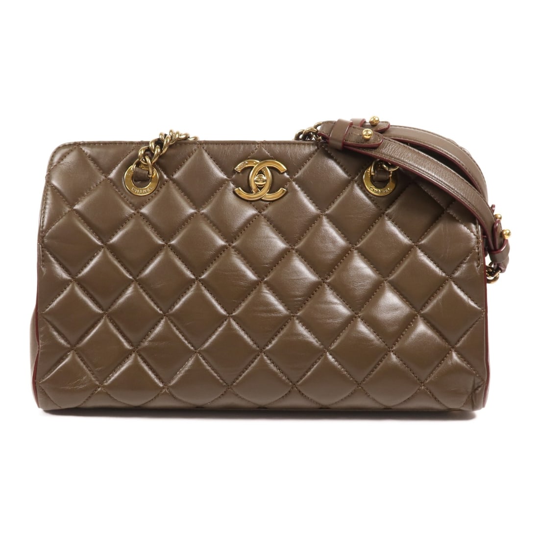 CHANEL CC Chain Shoulder Bag Lambskin Leather Brown GHW (1 of 18)