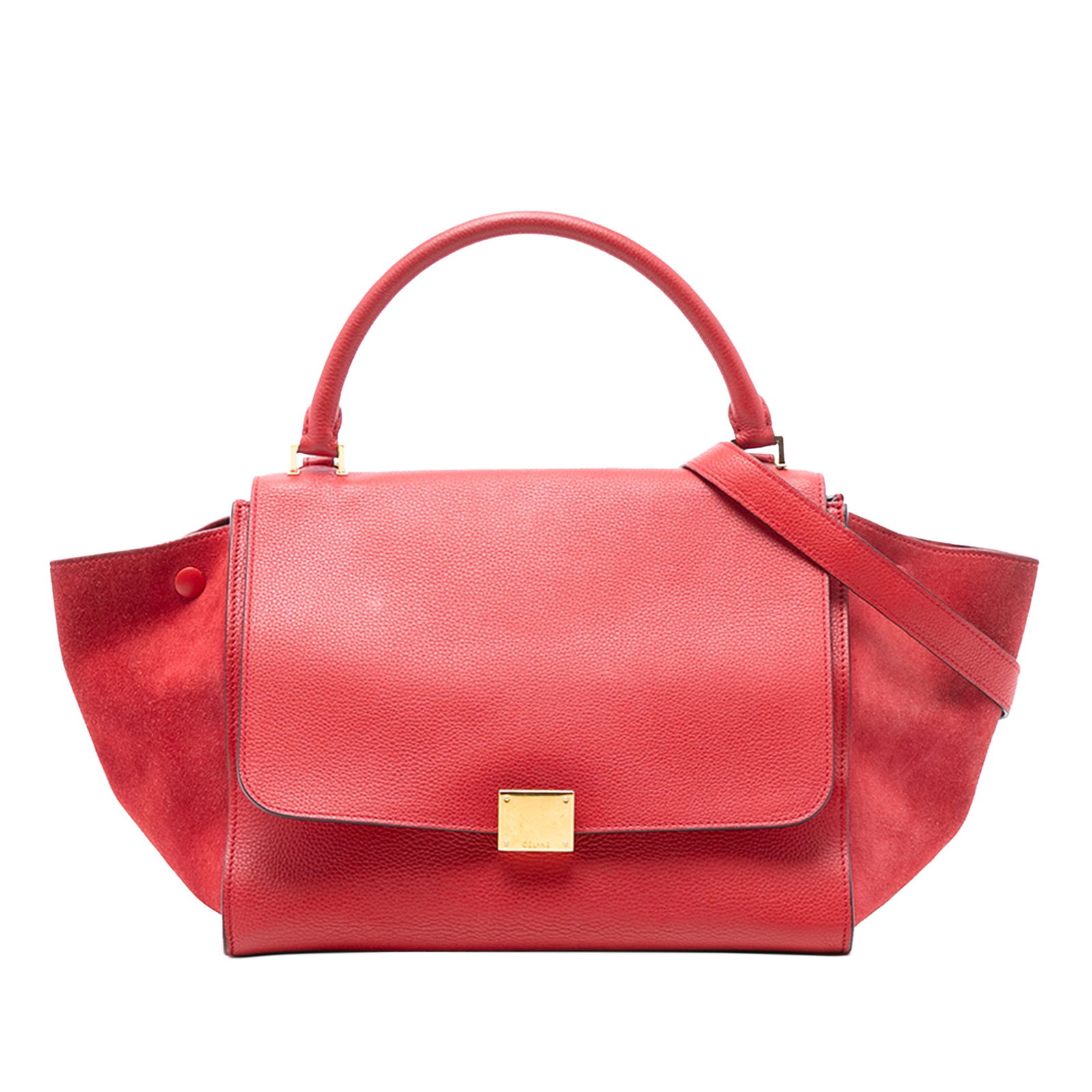 Celine Trapeze Medium Red Leather Satchel with Suede Side Panels (1 of 7)