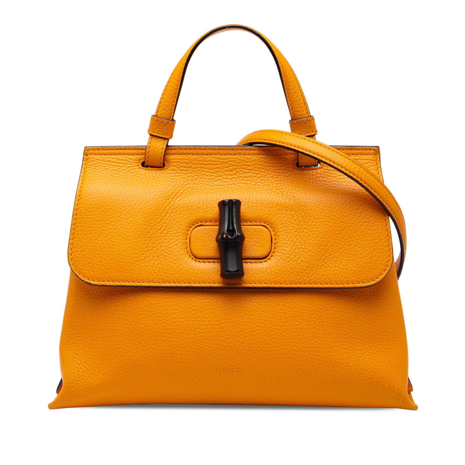 Gucci Small Leather Bamboo Daily Satchel in Orange: Gucci Small Leather Bamboo Daily Satchel in Orange Introducing the Gucci Small Leather Bamboo Daily Satchel, a stylish and functional accessory crafted from premium leather. This satchel features a fl