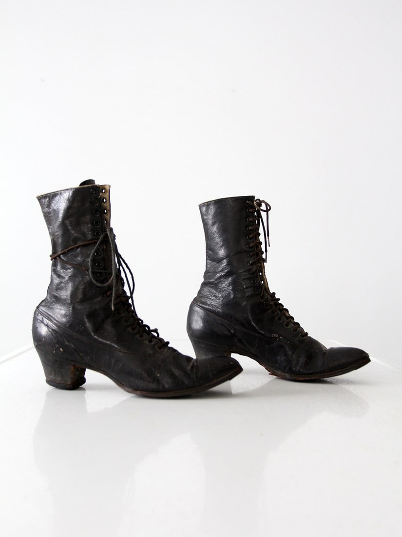Antique Victorian Black Leather Lace-Up Boots US 7 Narrow (1 of 7)