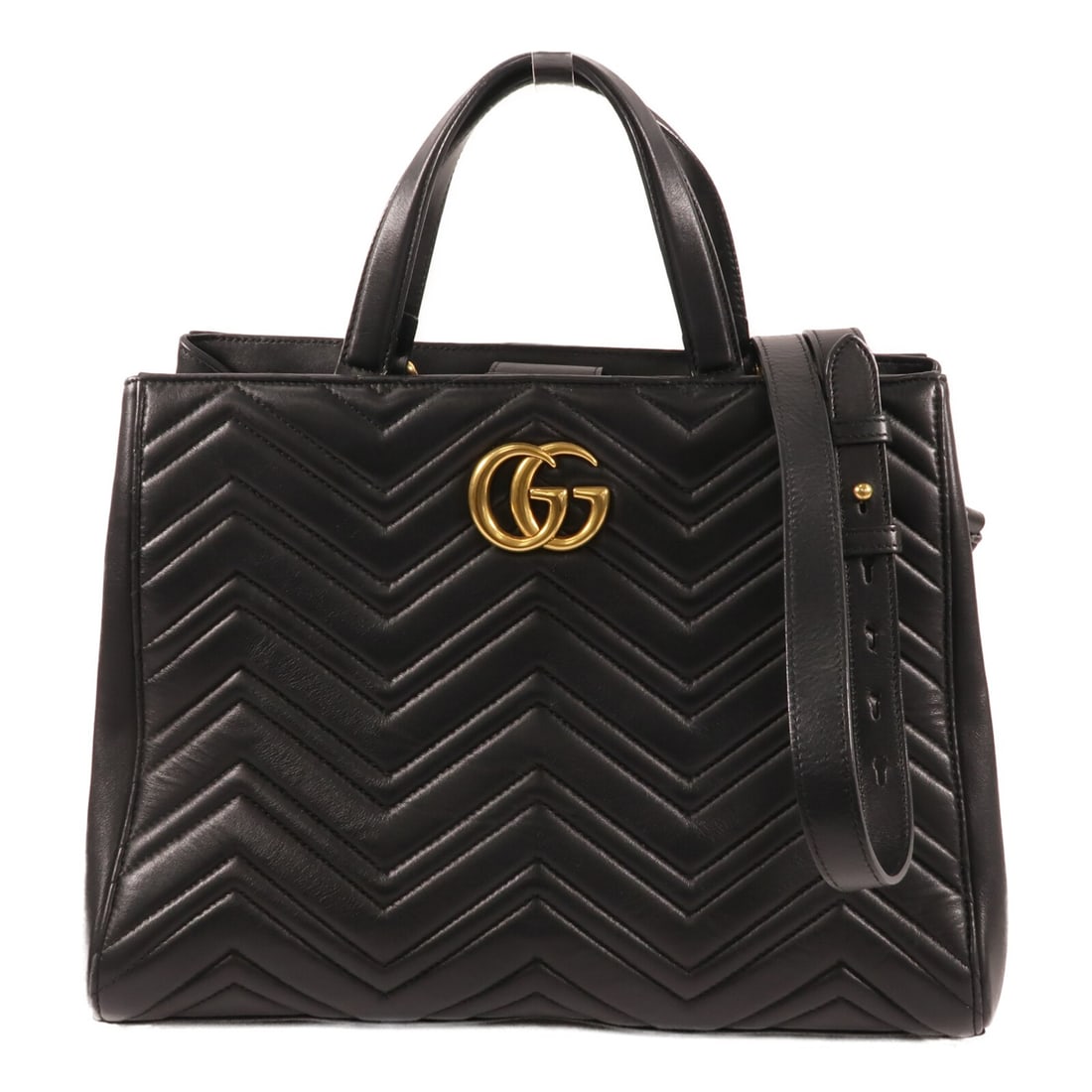 Gucci Marmont Black Calfskin Leather Top Handle Convertible Bag 443505: Gucci Marmont Black Calfskin Leather Top Handle Convertible Bag 443505 This is a Gucci GG Marmont top handle 2-way shoulder bag crafted from black calfskin leather. The bag features a versatile design