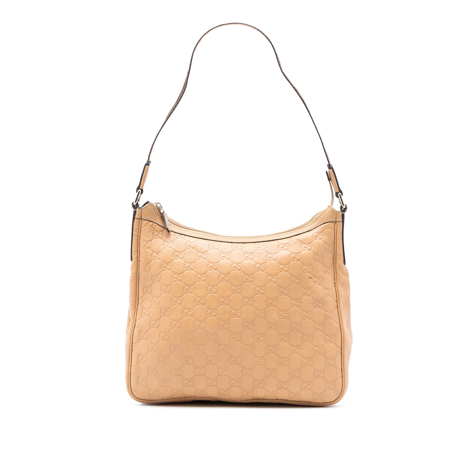 Gucci Guccissima Leather Shoulder Bag in Brown: Gucci Guccissima Leather Shoulder Bag in Brown This Guccissima Shoulder Bag by Gucci showcases a sophisticated leather construction, characterized by a sleek flat leather strap and a secure top zip cl