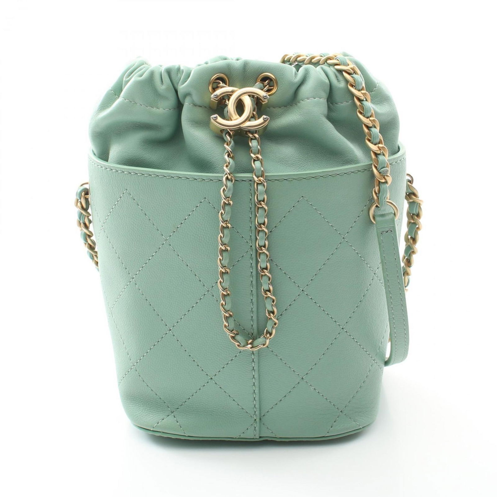 Chanel Green Leather Drawstring Bag 15cm x 14cm x 12cm (1 of 1)