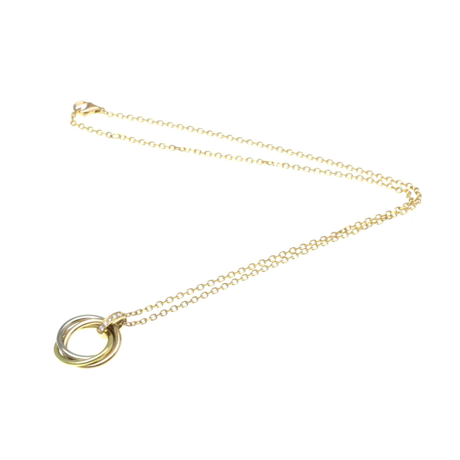 Yellow Gold Trinity Pendant Necklace by Cartier 40-42 cm: Yellow Gold Trinity Pendant Necklace by Cartier 40-42 cm This Cartier Trinity necklace features a yellow gold pendant with the iconic Trinity design. Suitable for women, it comes with a neck circumfer