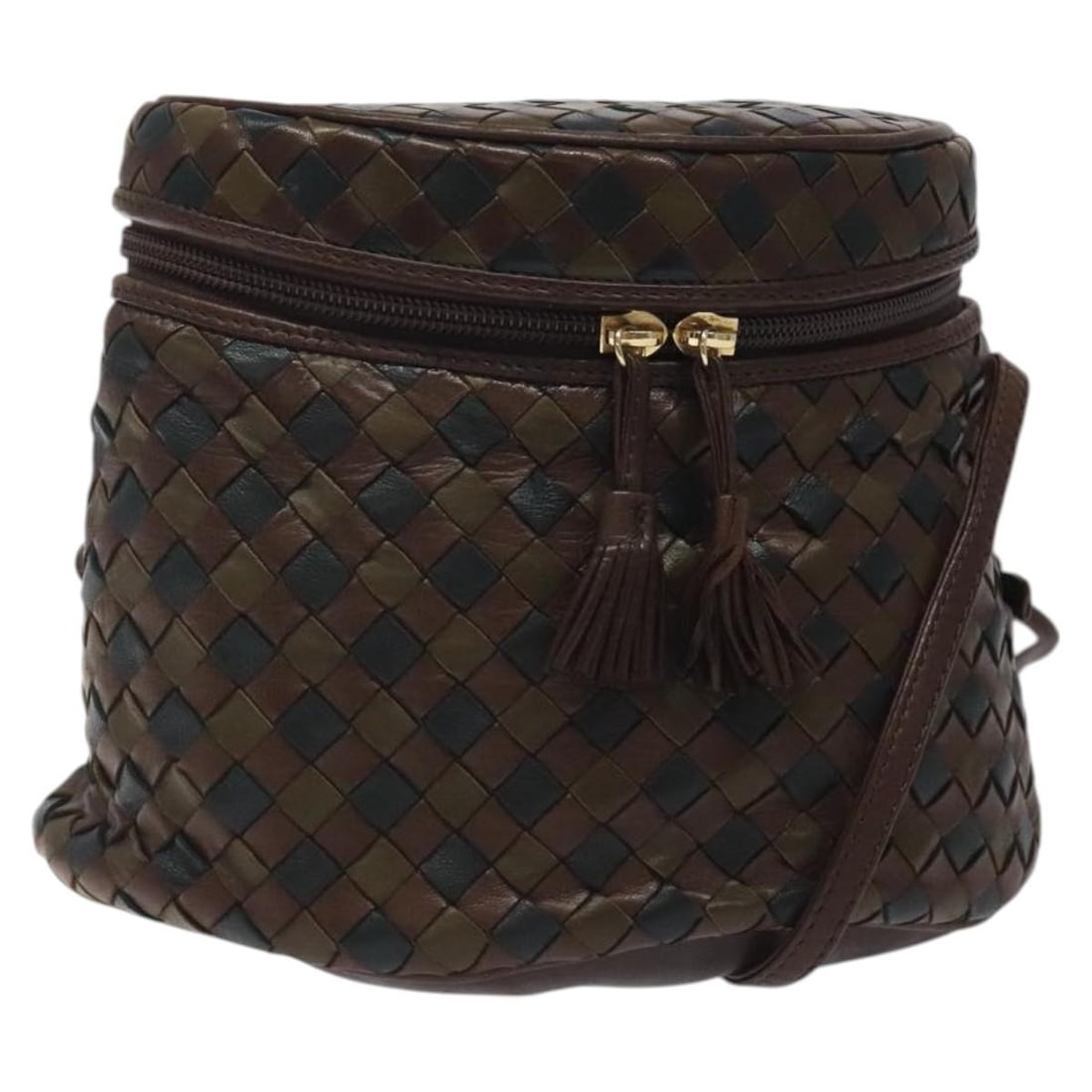 Bottega Veneta Intrecciato Leather Shoulder Bag Brown Gold Auth (1 of 18)