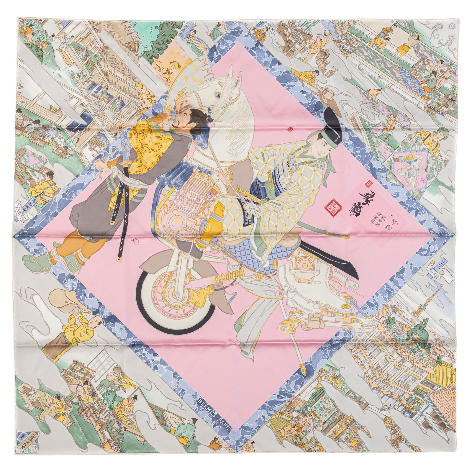 Hermes Les Artisans D Hermes Multicolor Silk Scarf 35 in France: Hermes Les Artisans D Hermes Multicolor Silk Scarf 35 in France This exquisite Hermes Les Artisans D Hermes Silk Scarf is a vibrant addition to any wardrobe. Measuring 35 inches by 35 inches, this sca