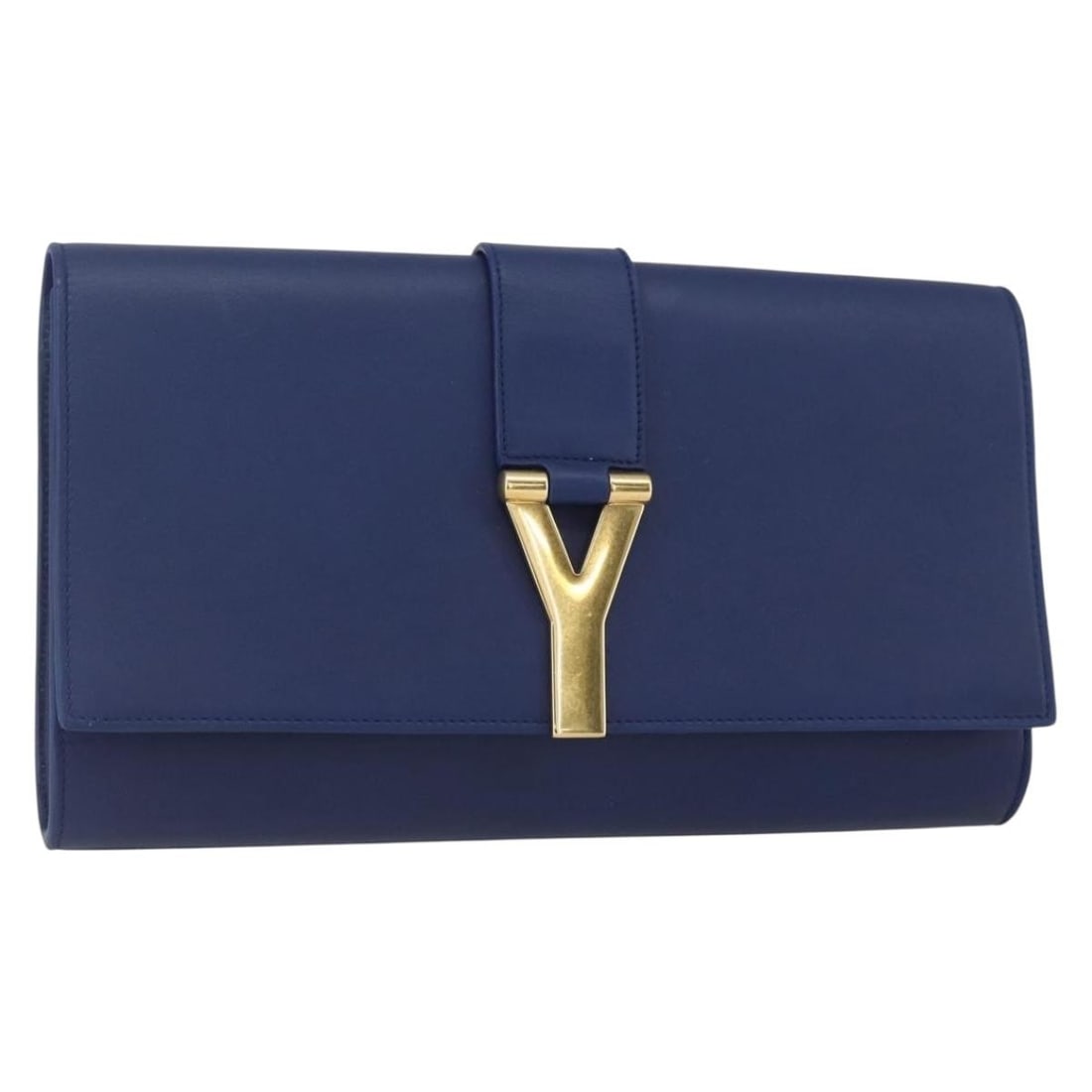 SAINT LAURENT Y Line Blue Gold Leather Clutch Bag Auth 157641V: SAINT LAURENT Y Line Blue Gold Leather Clutch Bag Auth 157641V Elevate your accessory collection with this exquisite SAINT LAURENT Y line Clutch Bag, crafted from premium leather in a stunning blue an