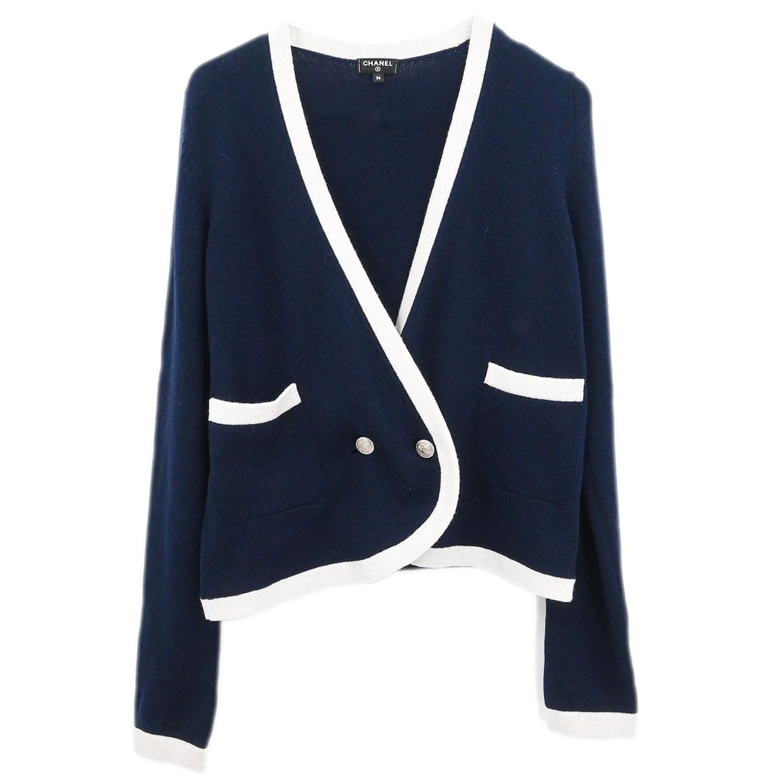 Chanel Navy Cashmere Cardigan Sweater Size 36 with Button Accents (1 of 11)