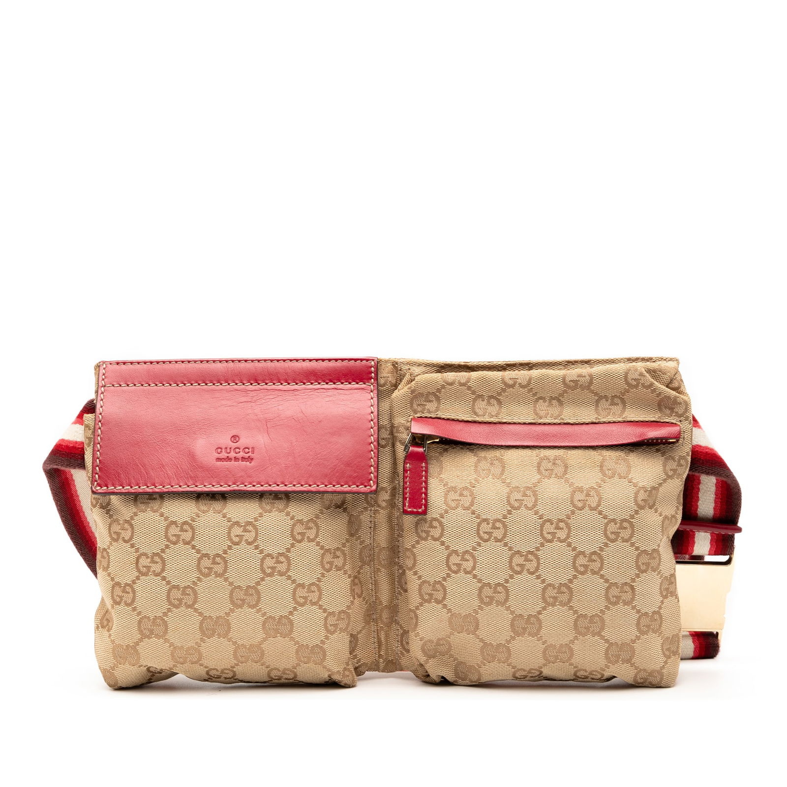 Gucci GG Canvas Web Double Pocket Belt Bag Brown Fabric (1 of 7)