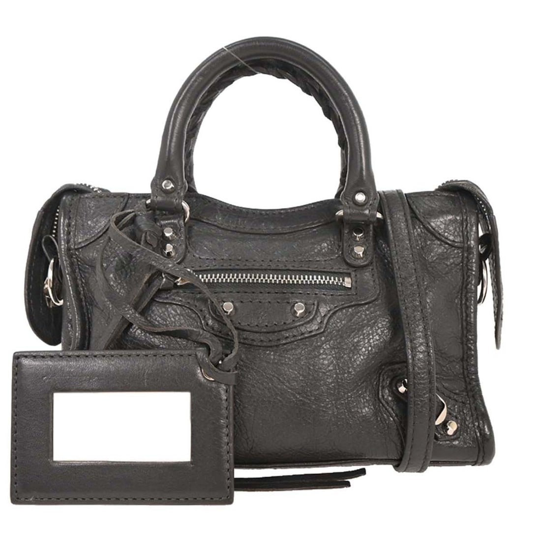 Balenciaga Gray Classic Nano City Mini 2way Handbag: Balenciaga Gray Classic Nano City Mini 2way Handbag Introducing the Balenciaga Gray Classic Nano City 2way Handbag, a stylish companion for casual occasions. This mini top handle bag is crafted from h