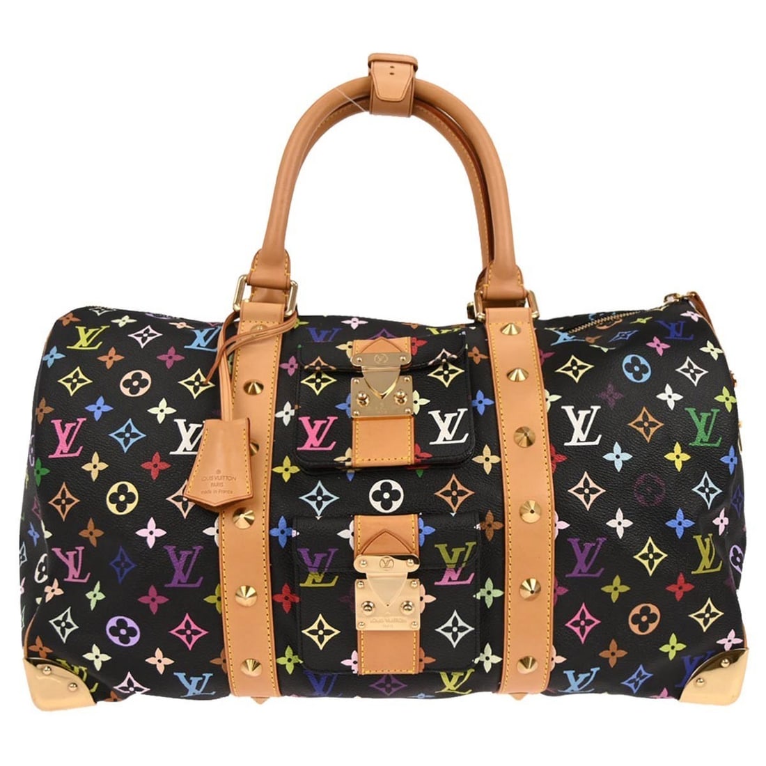 Louis Vuitton Speedy 45 Black Multicolor Monogram Canvas Handbag M92640: Louis Vuitton Speedy 45 Black Multicolor Monogram Canvas Handbag M92640 This Louis Vuitton Speedy 45 Handbag features the black monogram multicolor canvas leather exterior with logo accents and double