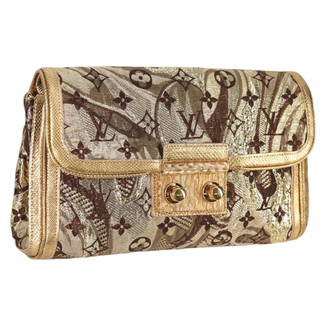 LOUIS VUITTON Gold Monogram Brocade Tari Clutch Bag M93142 Auth (1 of 18)