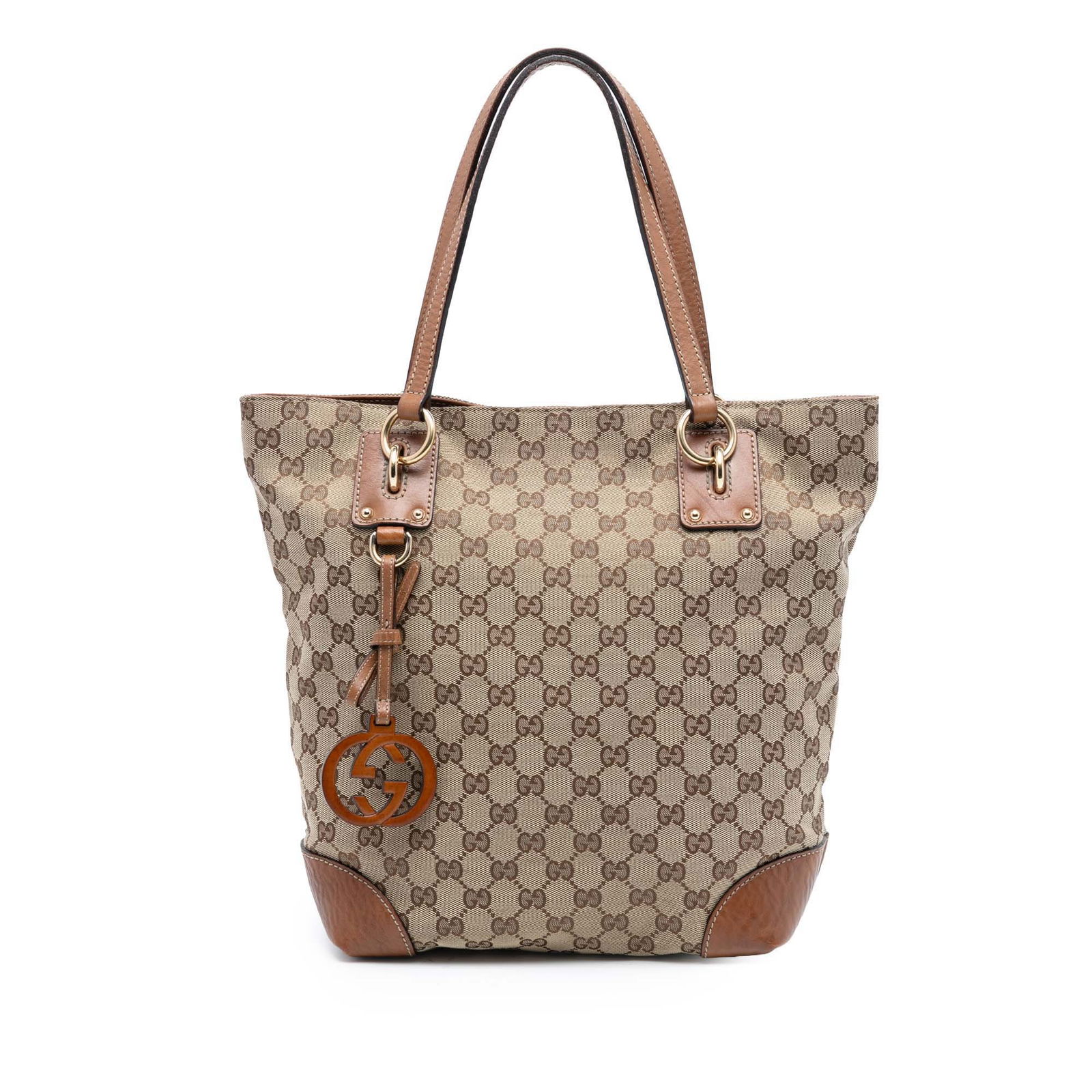 Medium Brown GG Canvas Tote with Leather Trim and GG Charm by Gucci (1 of 7)