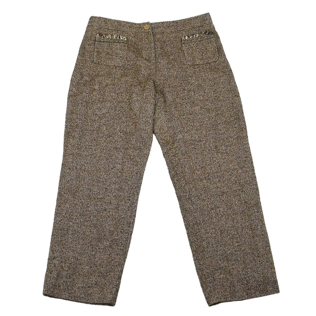 Chanel Brown Silk Alpaca Blend Vintage Long Pants Size 46 (1 of 10)