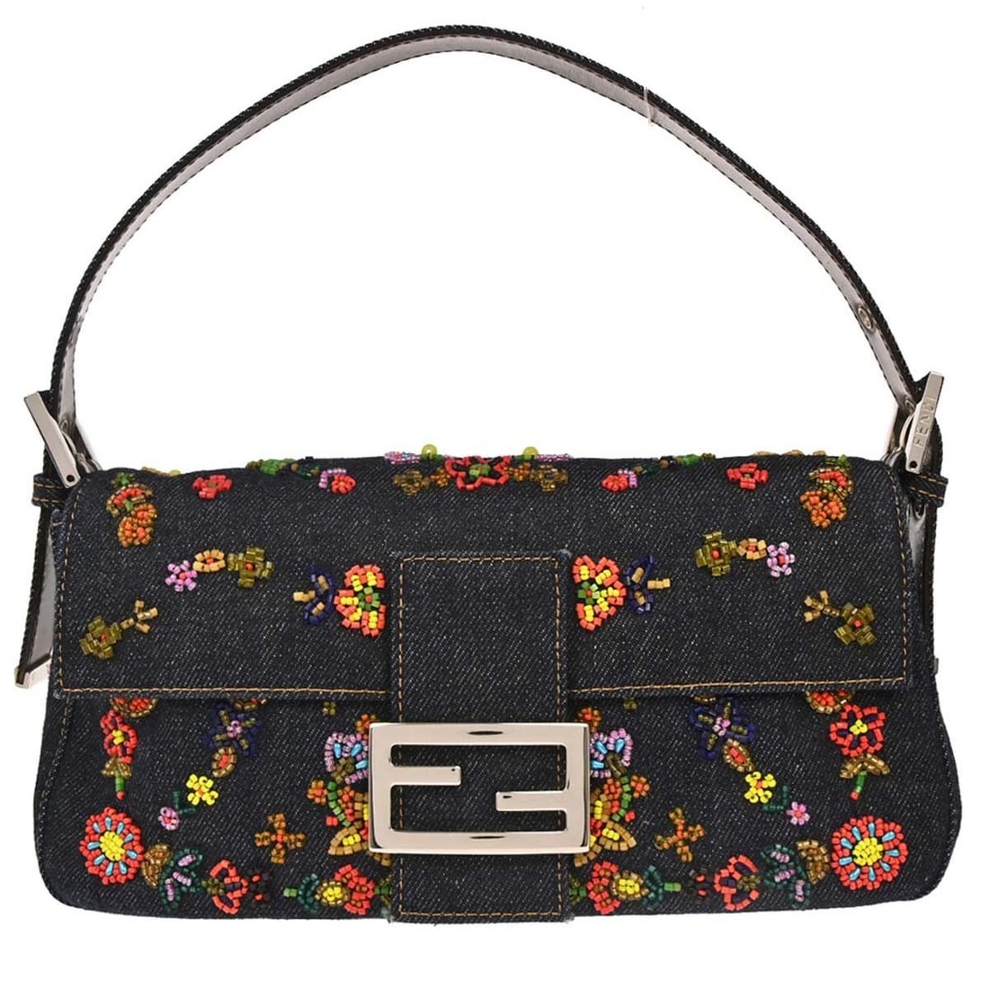 Fendi Baguette Shoulder Bag Navy Denim with Beaded Detailing Medium (1 of 10)