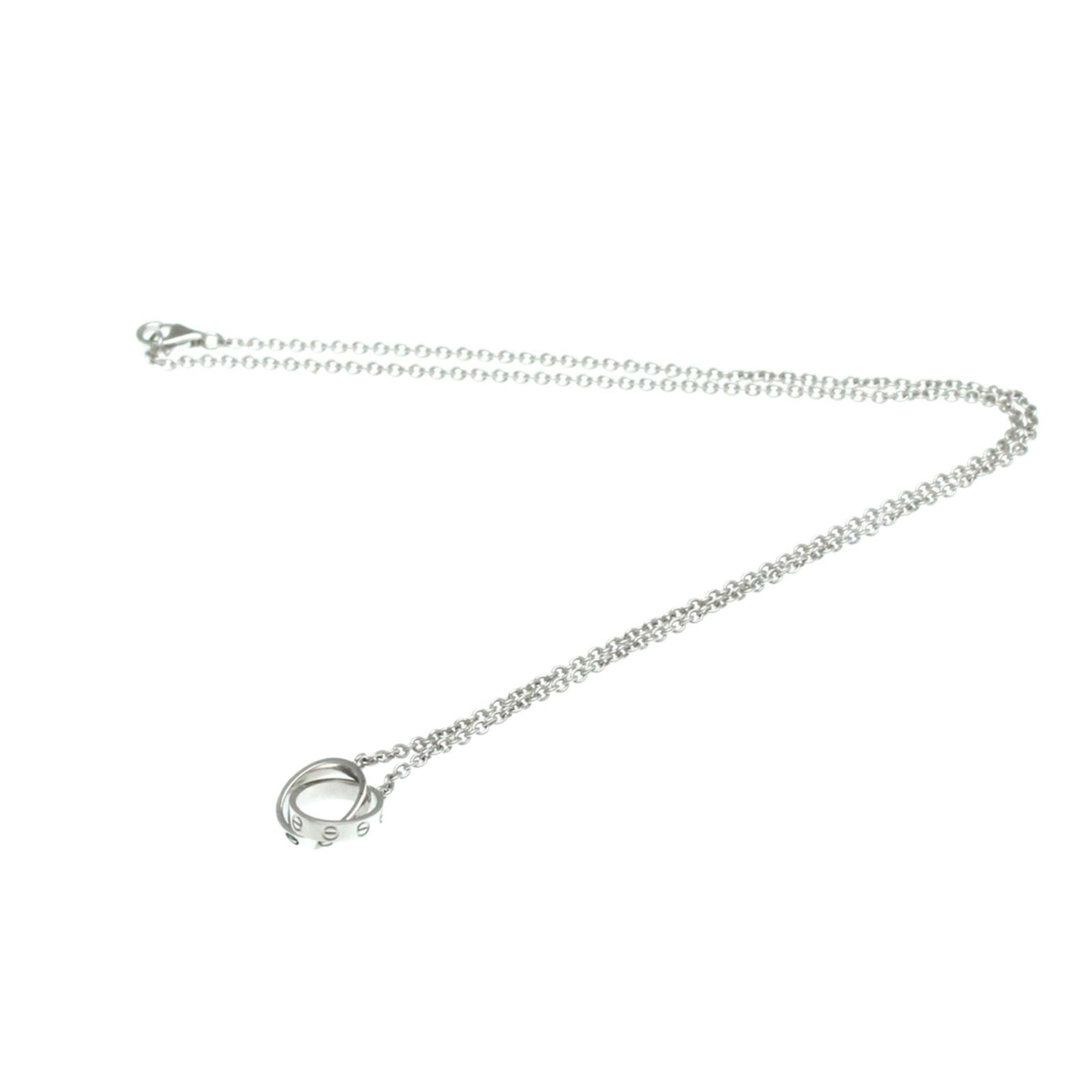 White Gold Cartier Love Necklace 43cm for Women: White Gold Cartier Love Necklace 43cm for Women This Cartier Love necklace features a white gold construction with a silver hue, designed for women. The necklace has a neck circumference of 43 cm and