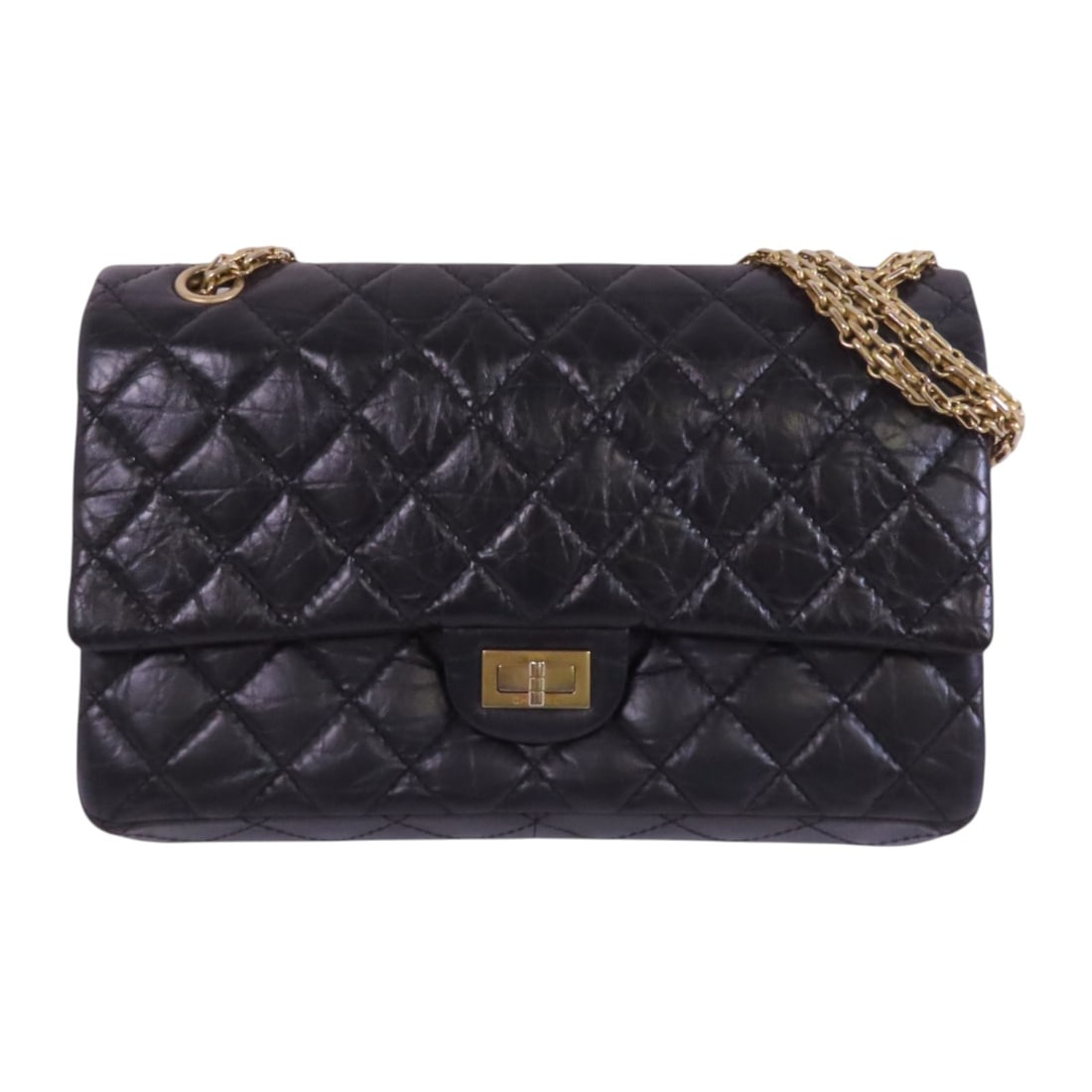CHANEL 2.55 Black Calfskin Leather Shoulder Bag with GHW: CHANEL 2.55 Black Calfskin Leather Shoulder Bag with GHW This CHANEL 2.55 Shoulder Bag is an elegant addition to any wardrobe. Made from luxurious black calfskin leather, it features the iconic CC log
