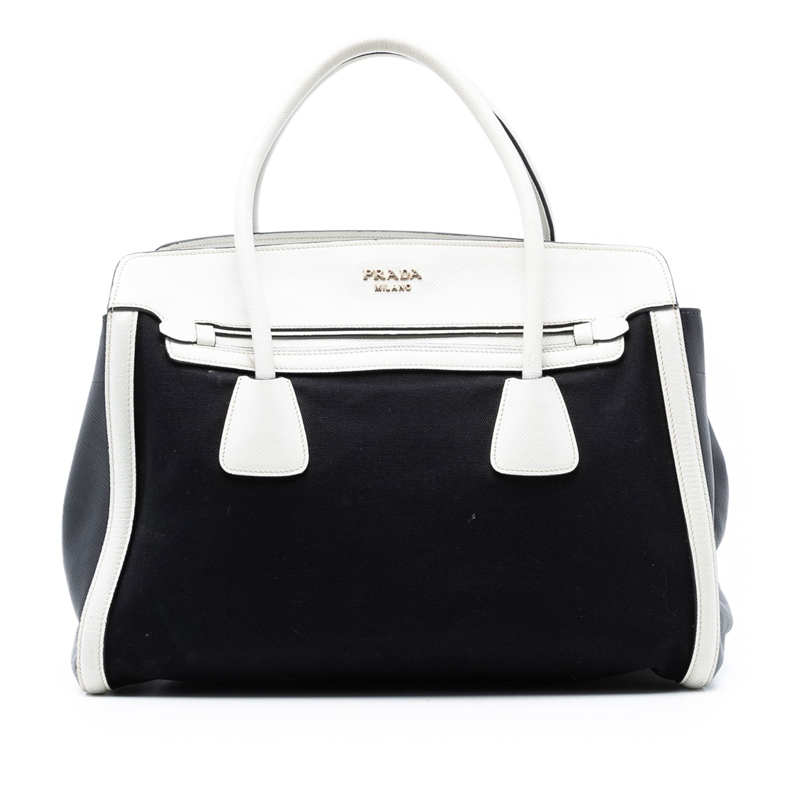 Prada Bicolor Saffiano Cuir Canvas Satchel Bag Italy: Prada Bicolor Saffiano Cuir Canvas Satchel Bag Italy Introducing the Prada Bicolor Saffiano Cuir Trimmed Canvas Satchel, an elegant blend of style and functionality. This satchel features a durable ca