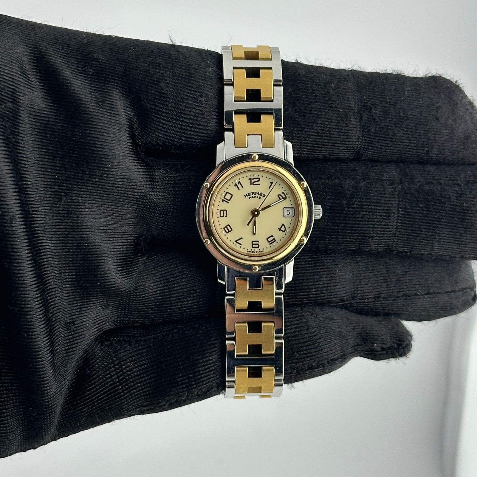 Hermes Clipper Ladies Watch Ivory Dial Reference CL3.240 H-Link Bracelet (1 of 3)