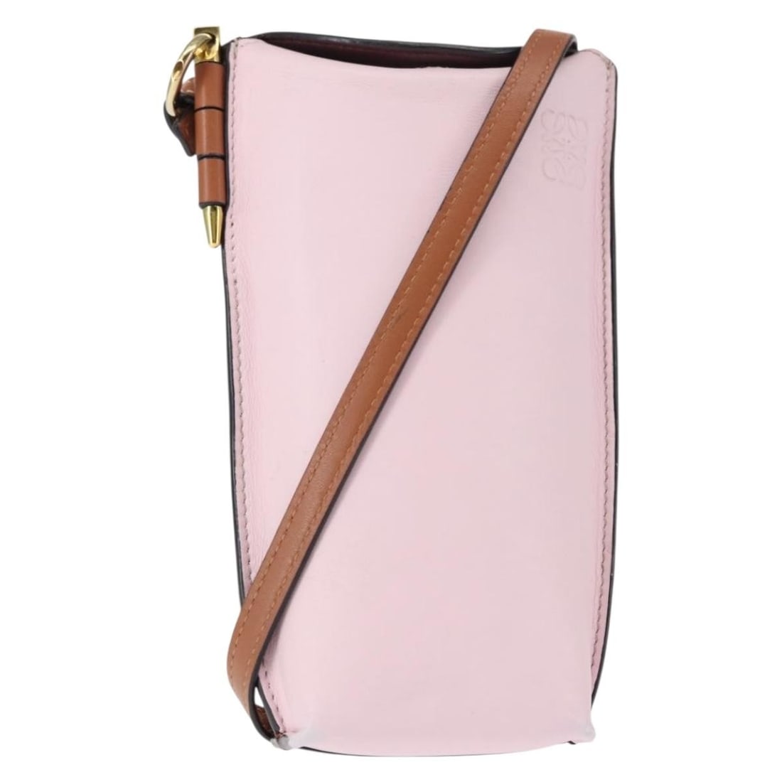 LOEWE Anagram Phone Pouch Leather Gold Pink Orange Auth (1 of 18)