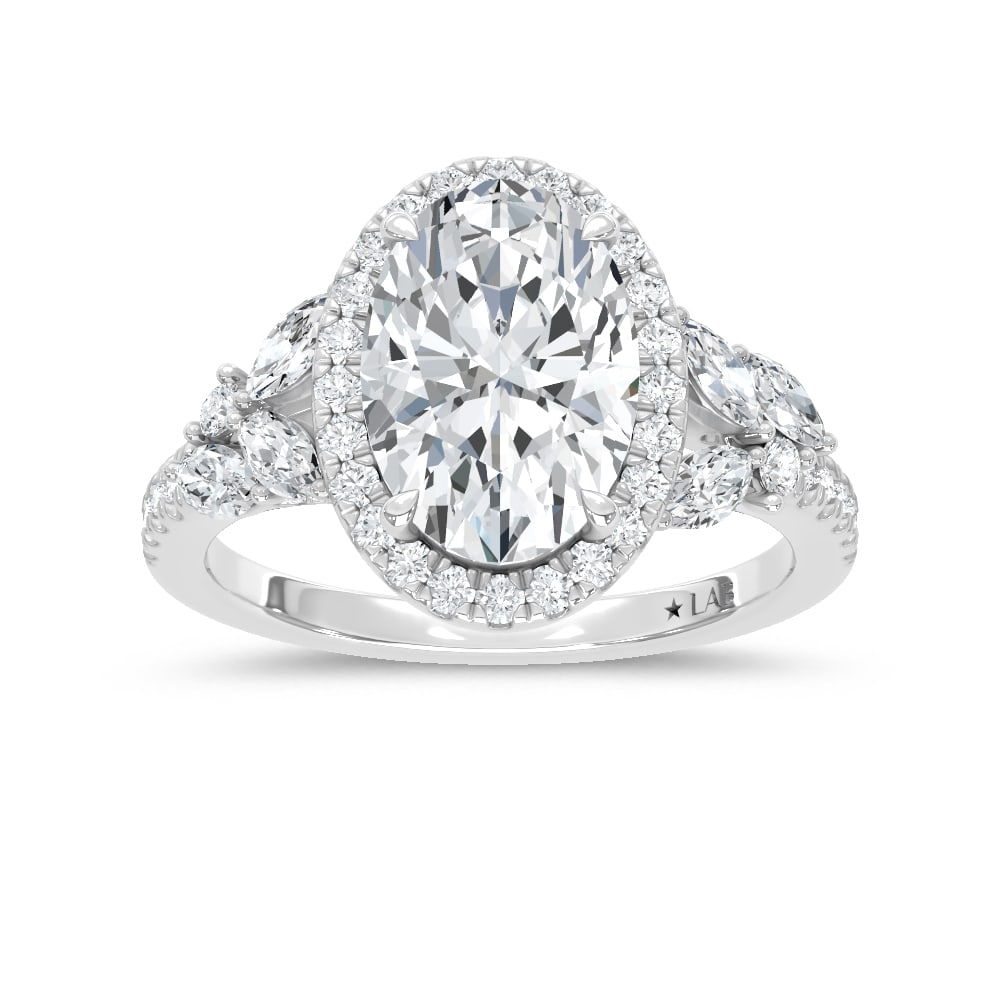 14K White Gold Lab Grown Diamond 3 7/8 Ct.Tw. Oval Shape Engagement Ring (Center 3ct): 14K White Gold Lab Grown Diamond 3 7/8 Ct.Tw. Oval Shape Engagement Ring (Center 3ct) Celebrate your forever moment with the timeless brilliance of our Halo Diamond Engagement Ring. This exquisite pie