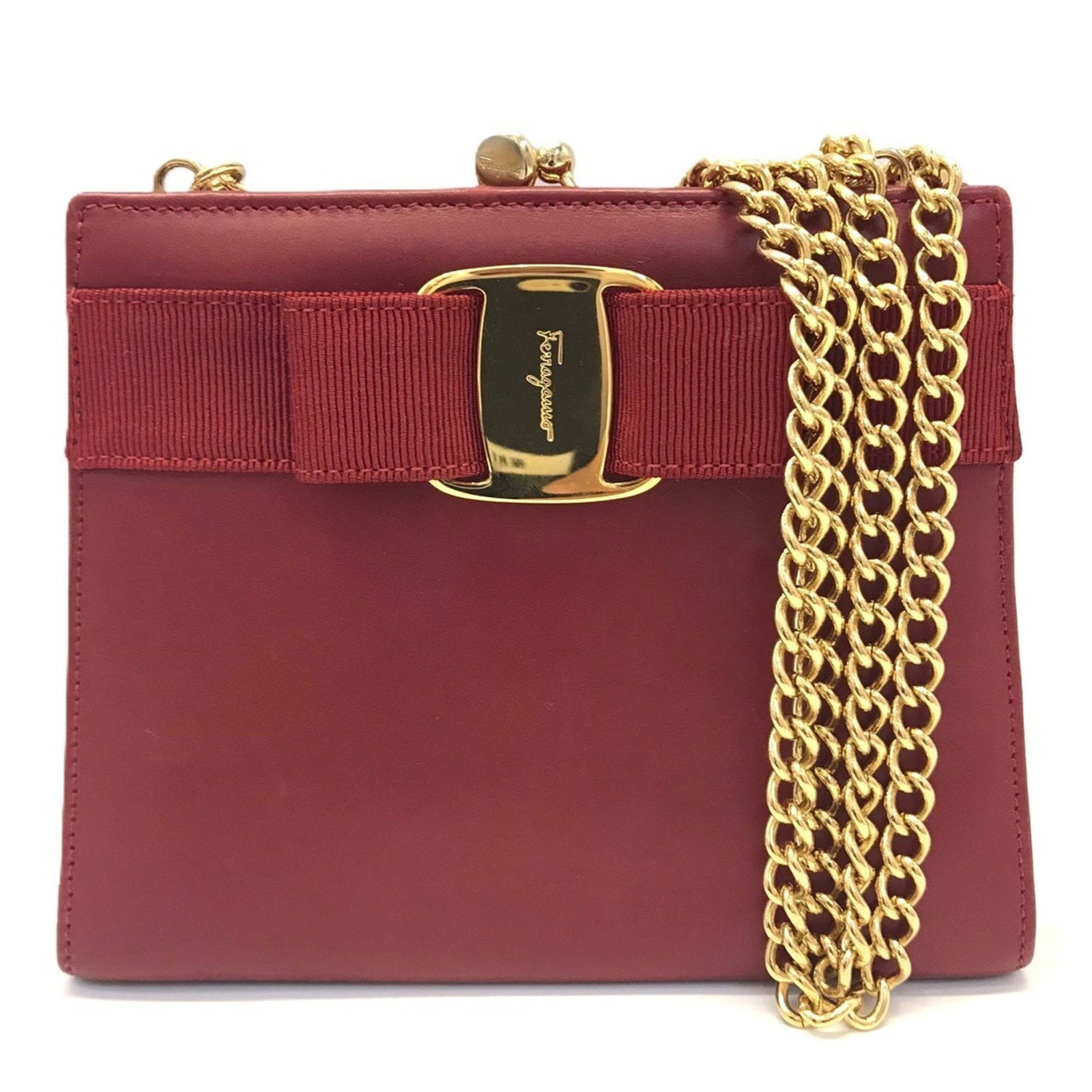Red Leather Vara Shoulder Bag by Salvatore Ferragamo (1 of 6)