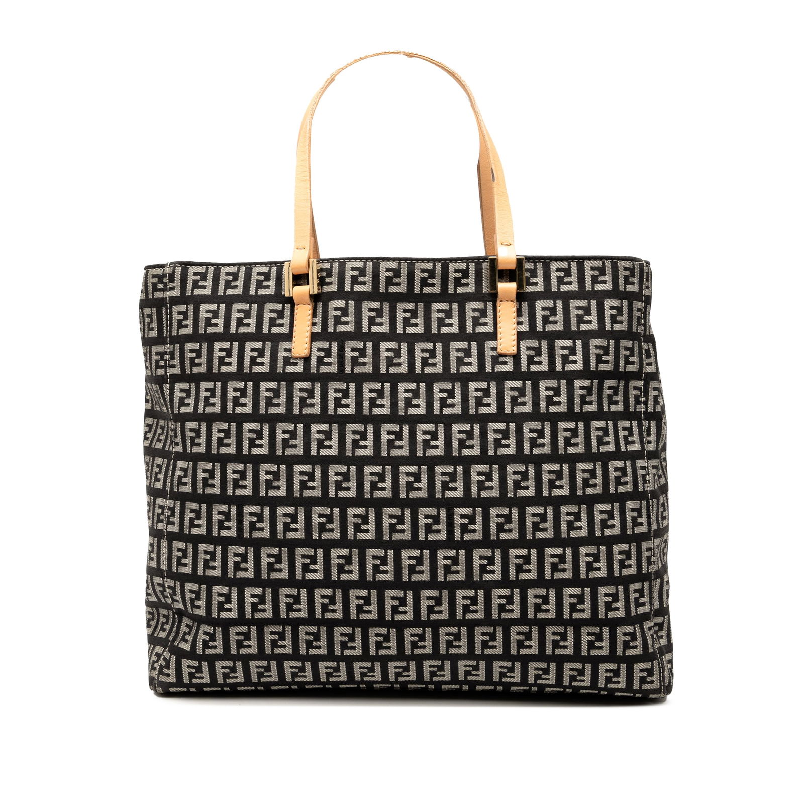 Fendi Small Zucchino Black Canvas Tote Bag with Zip Compartment: Fendi Small Zucchino Black Canvas Tote Bag with Zip Compartment The Fendi Small Zucchino Canvas Tote is a stylish and functional accessory crafted from durable canvas. This tote features flat leather