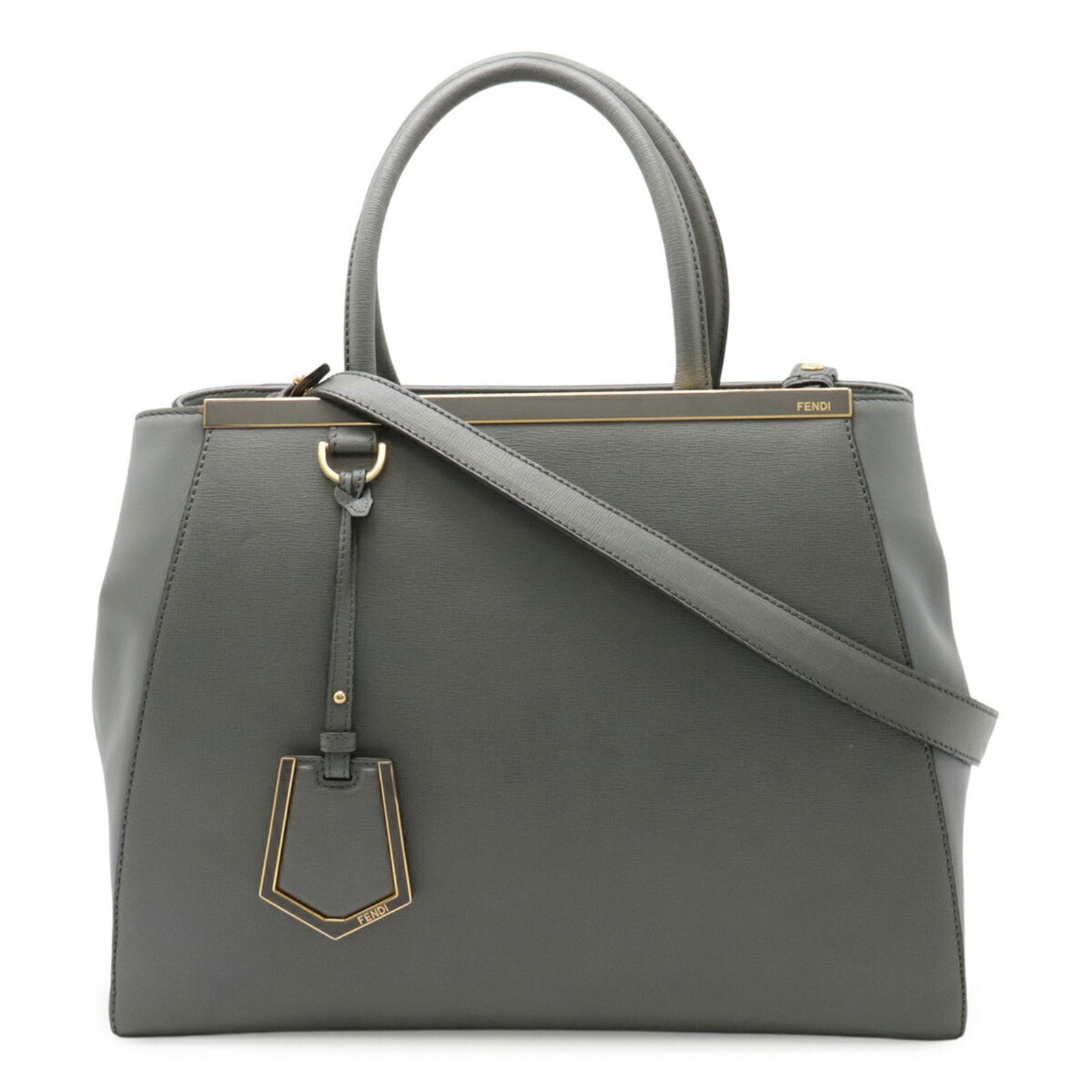 Fendi 2Jours grey leather handbag with 81cm strap: Fendi 2Jours grey leather handbag with 81cm strap This Fendi 2Jours handbag is crafted from grey leather and features a spacious design. Made in Italy, it offers both style and functionality. The bag