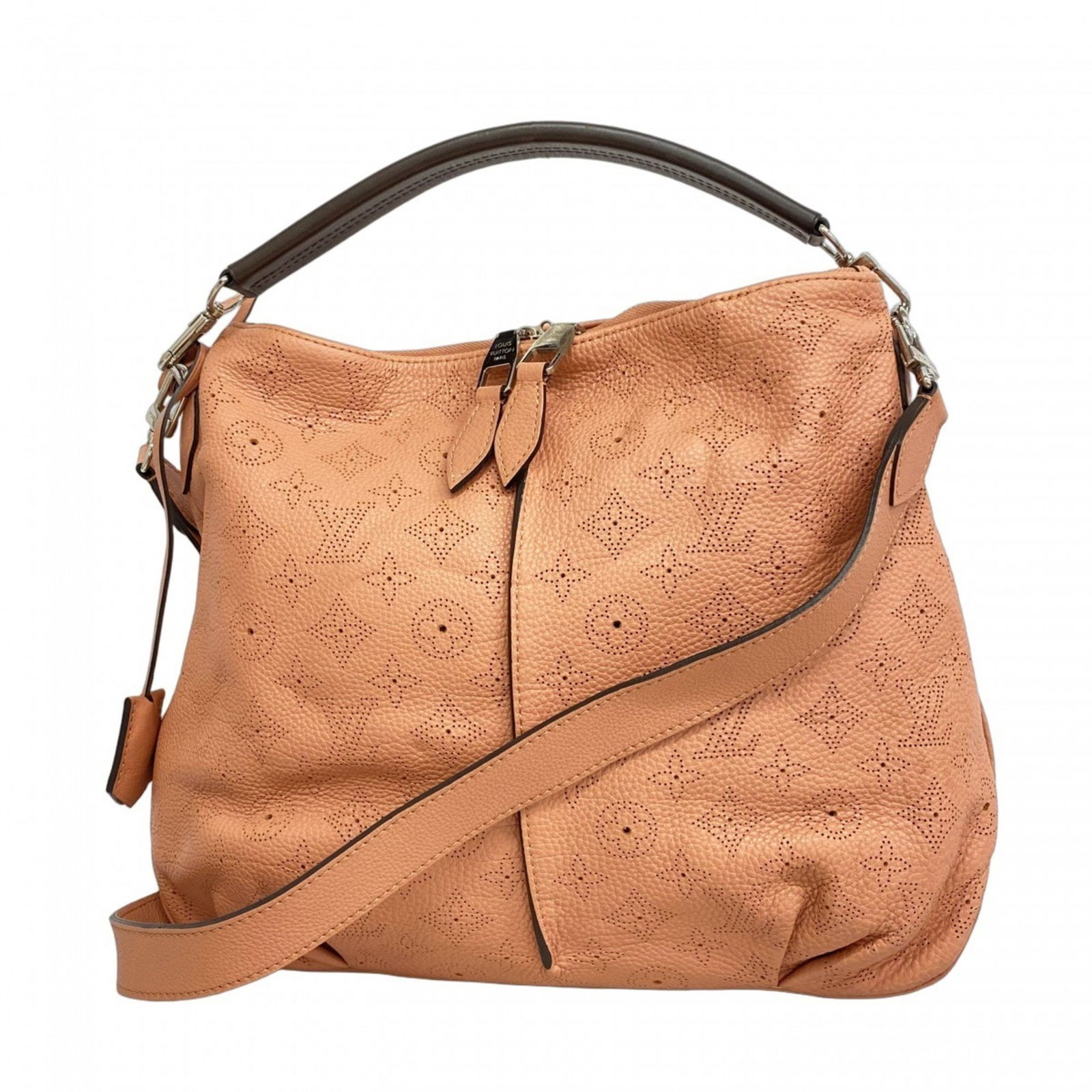 Pink Leather Mahina Bag by Louis Vuitton France: Pink Leather Mahina Bag by Louis Vuitton France This Louis Vuitton Mahina handbag features a feminine pink leather exterior with a spacious design. The bag is crafted in France and is suitable for wom