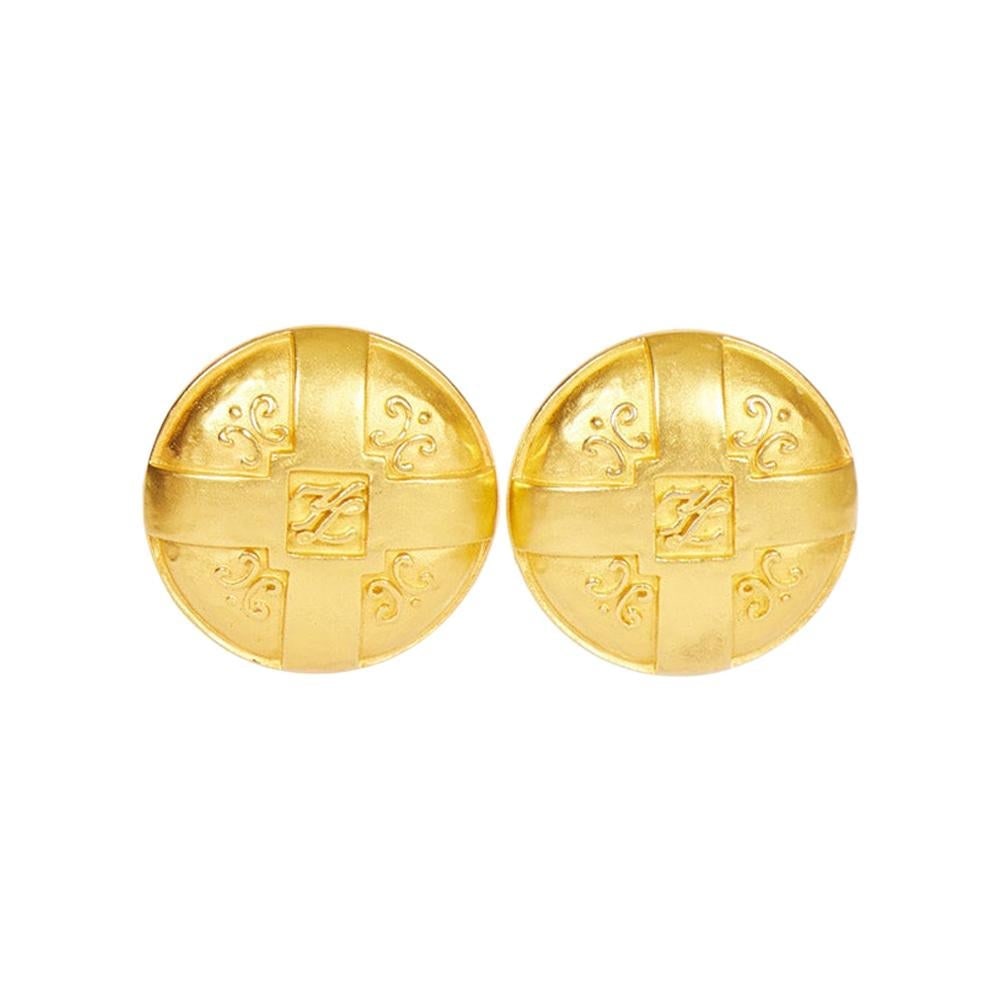 Vintage Karl Lagerfeld Satin Gold Clip Earrings France 1990 (1 of 4)