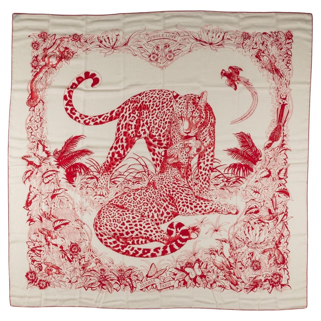 Hermes Love Tattoo Jungle Love Shawl 54in Cashmere Silk: Hermes Love Tattoo Jungle Love Shawl 54in Cashmere Silk The Hermes "Love Tattoo" Jungle Love Shawl is a stunning accessory designed by Robert Dallet, showcasing the majestic beauty of big cats. This e