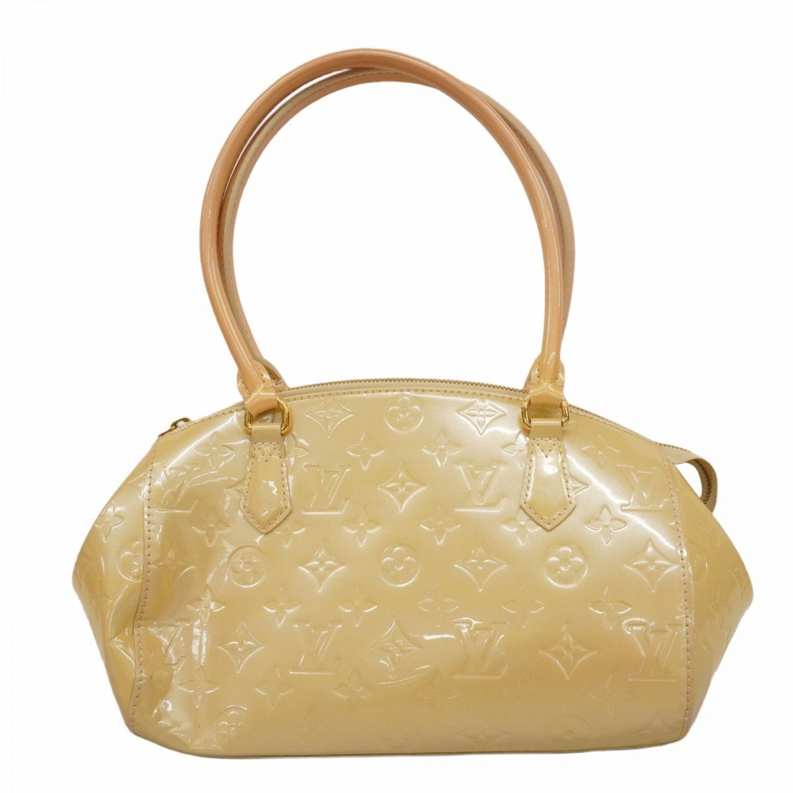 Beige Patent Leather Sherwood Handbag by Louis Vuitton France: Beige Patent Leather Sherwood Handbag by Louis Vuitton France This Louis Vuitton Sherwood handbag is crafted from beige patent leather and designed for women. The bag features a spacious interior and