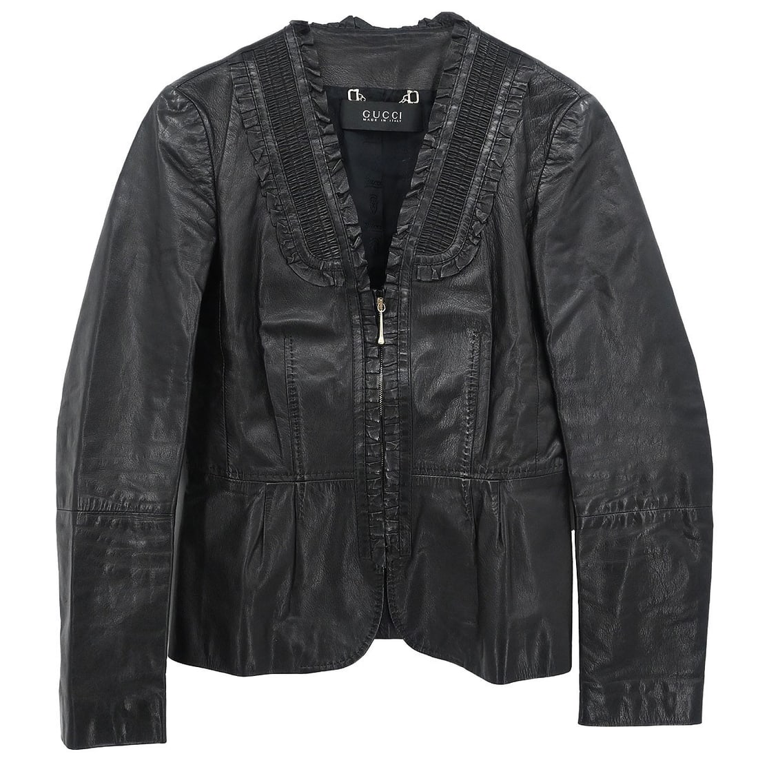 Gucci Black Goatskin Collarless Zip Jacket Size 38 (1 of 11)