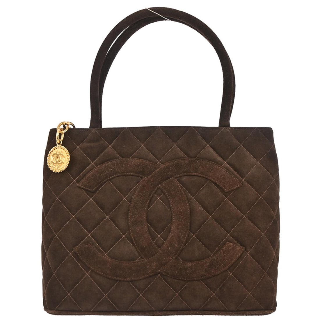 Chanel Medallion Matelasse Brown Suede Tote Bag with Double Handles (1 of 10)