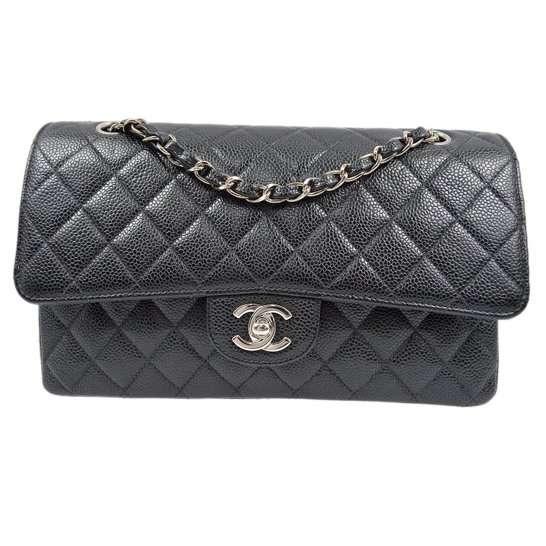 Chanel Black Caviar Classic Medium Double Flap Shoulder Bag Gold Hardware: Chanel Black Caviar Classic Medium Double Flap Shoulder Bag Gold Hardware This Chanel Medium Classic Double Flap Shoulder Bag is crafted from luxurious black caviar skin and features a stunning matela