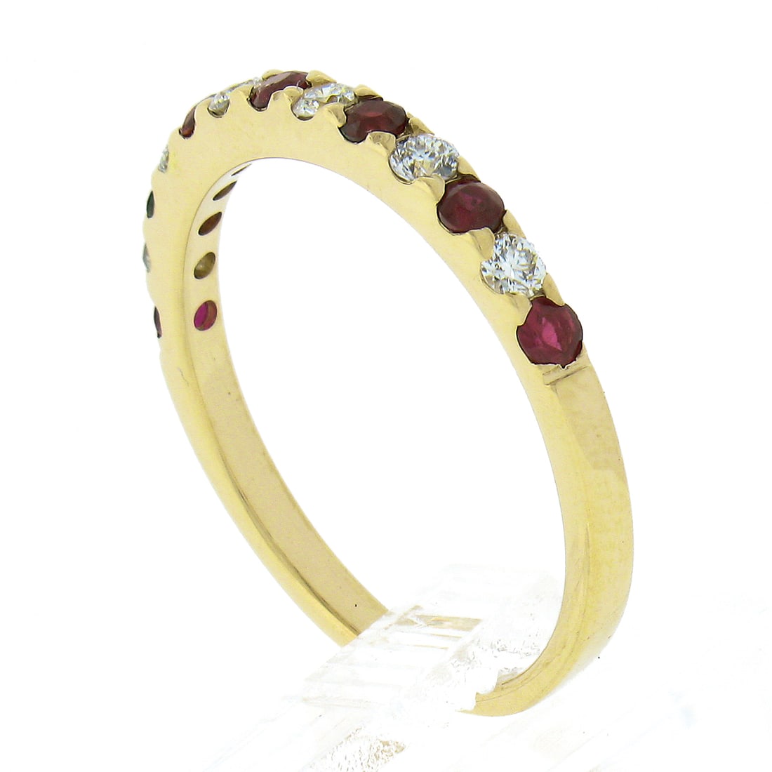 14K Yellow Gold Ruby Diamond Stackable Band Ring 0.53ct - 8