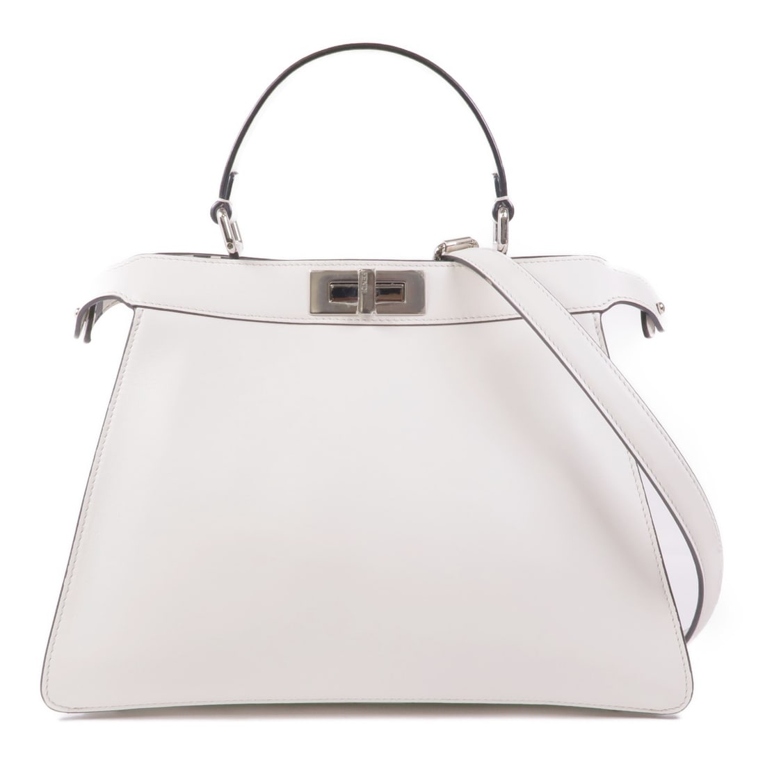FENDI Peekaboo 2way Shoulder Bag 8BN321 White Calfskin Leather (1 of 18)
