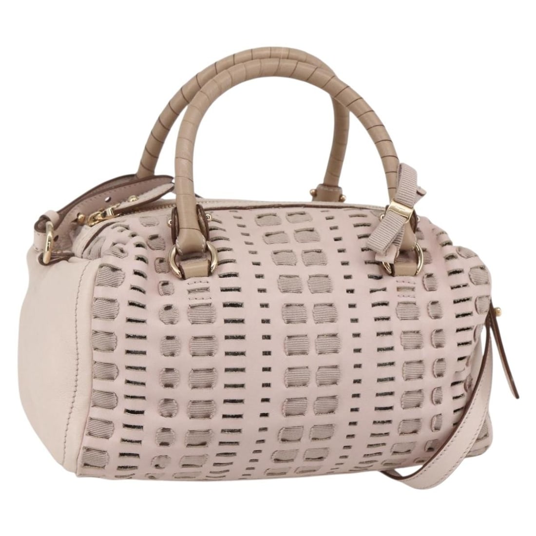 Mini Vala Boston Pink Leather 2way Bag by Salvatore Ferragamo: Mini Vala Boston Pink Leather 2way Bag by Salvatore Ferragamo This Salvatore Ferragamo Mini Vala Boston bag features a compact and stylish design crafted from pink and gold leather. It can be carried