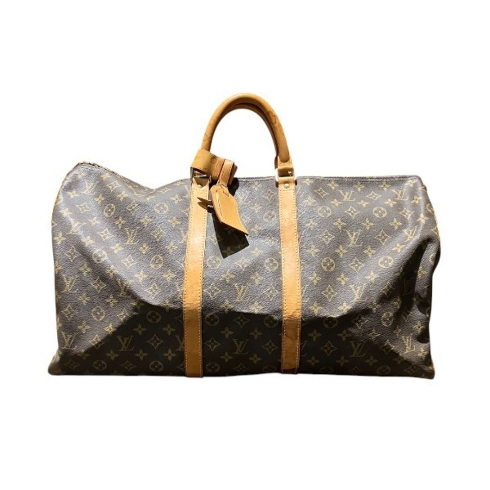 Keepall 55 Brown Canvas Travel Bag by Louis Vuitton: Keepall 55 Brown Canvas Travel Bag by Louis Vuitton This Louis Vuitton Keepall 55 is crafted from brown canvas and designed for unisex use. Made in France, the bag features the iconic Keepall style, o