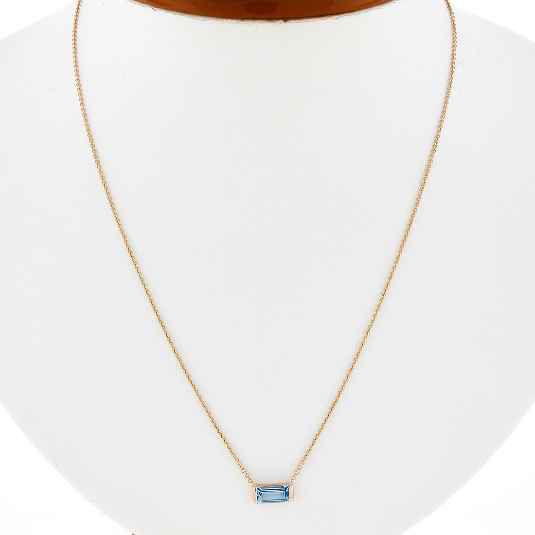14K Rose Gold Channel Set Blue Topaz Pendant with Adjustable Chain (1 of 6)