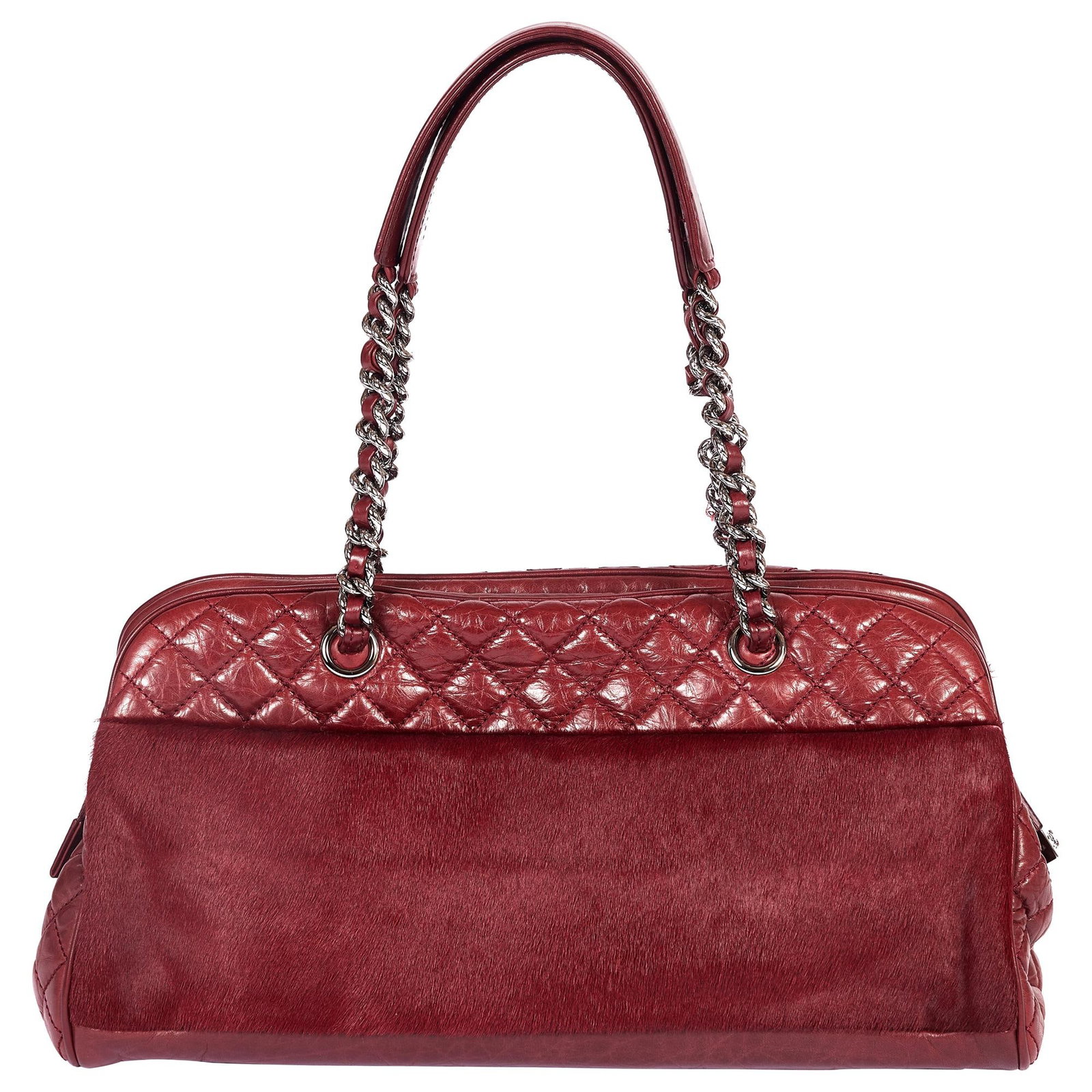 Chanel Burgundy Pony Hair Tote with Original Hologram and Dust Bag: Chanel Burgundy Pony Hair Tote with Original Hologram and Dust Bag This exquisite Chanel Burgundy Pony Hair Zipped Tote is a timeless accessory that elevates any outfit. Crafted in 2006, this stunning