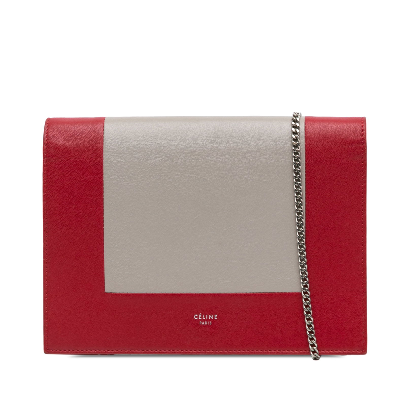 Celine Red Leather Frame Wallet on Chain with Silver Strap: Celine Red Leather Frame Wallet on Chain with Silver Strap This Celine Leather Frame Wallet on Chain is a stylish accessory crafted from high-quality leather. Featuring a striking red color, it includ