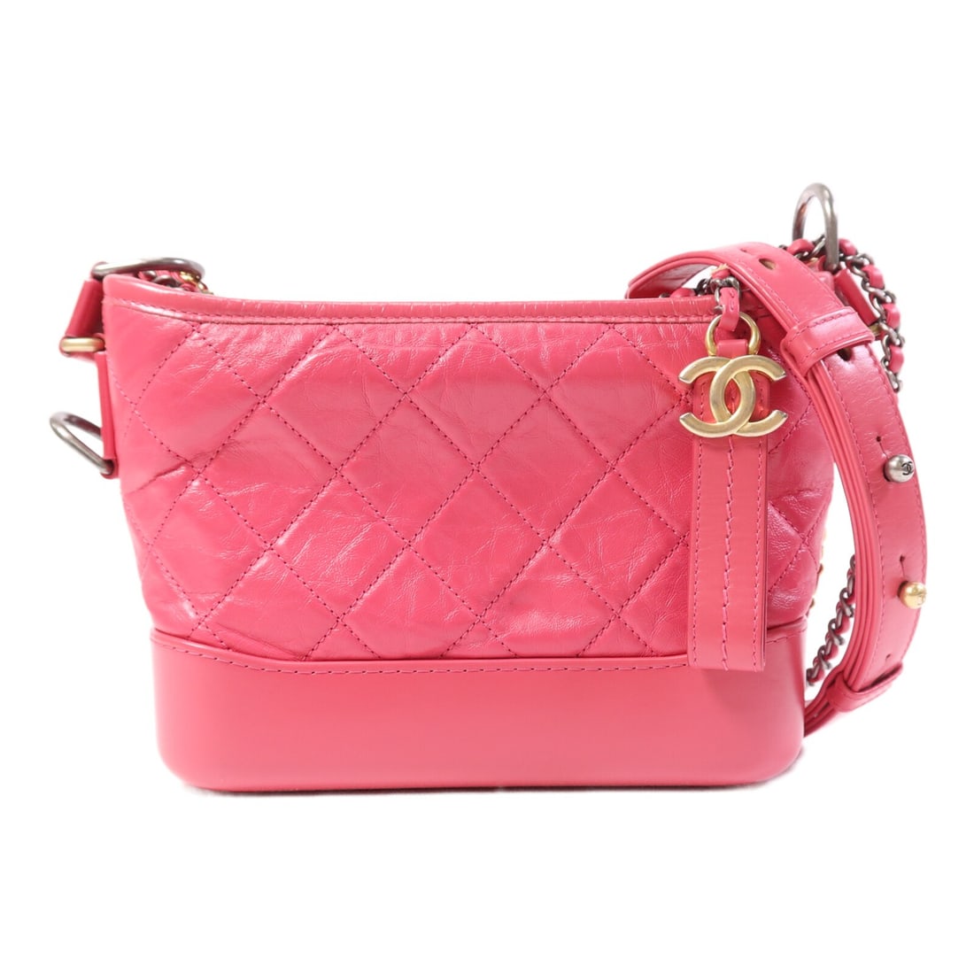 Chanel Gabrielle Pink Calfskin Leather Small CC Chain Shoulder Bag: Chanel Gabrielle Pink Calfskin Leather Small CC Chain Shoulder Bag This CHANEL Gabrielle Small Chain Shoulder Bag features a luxurious pink calfskin leather exterior and a compact silhouette. Designed