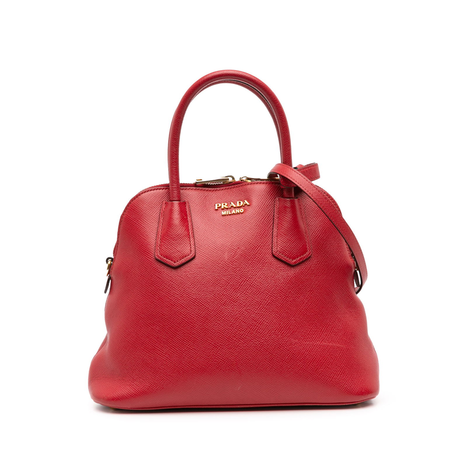 Prada Medium Saffiano Dome Satchel Red Leather Italy (1 of 10)