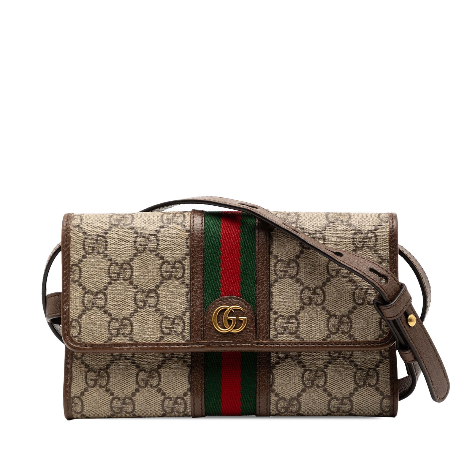 Gucci Ophidia GG Supreme Canvas Trifold Crossbody Wallet Bag: Gucci Ophidia GG Supreme Canvas Trifold Crossbody Wallet Bag This Gucci GG Supreme Web Ophidia Trifold Wallet on Strap is crafted from coated canvas with leather trim and features a flat leather strap