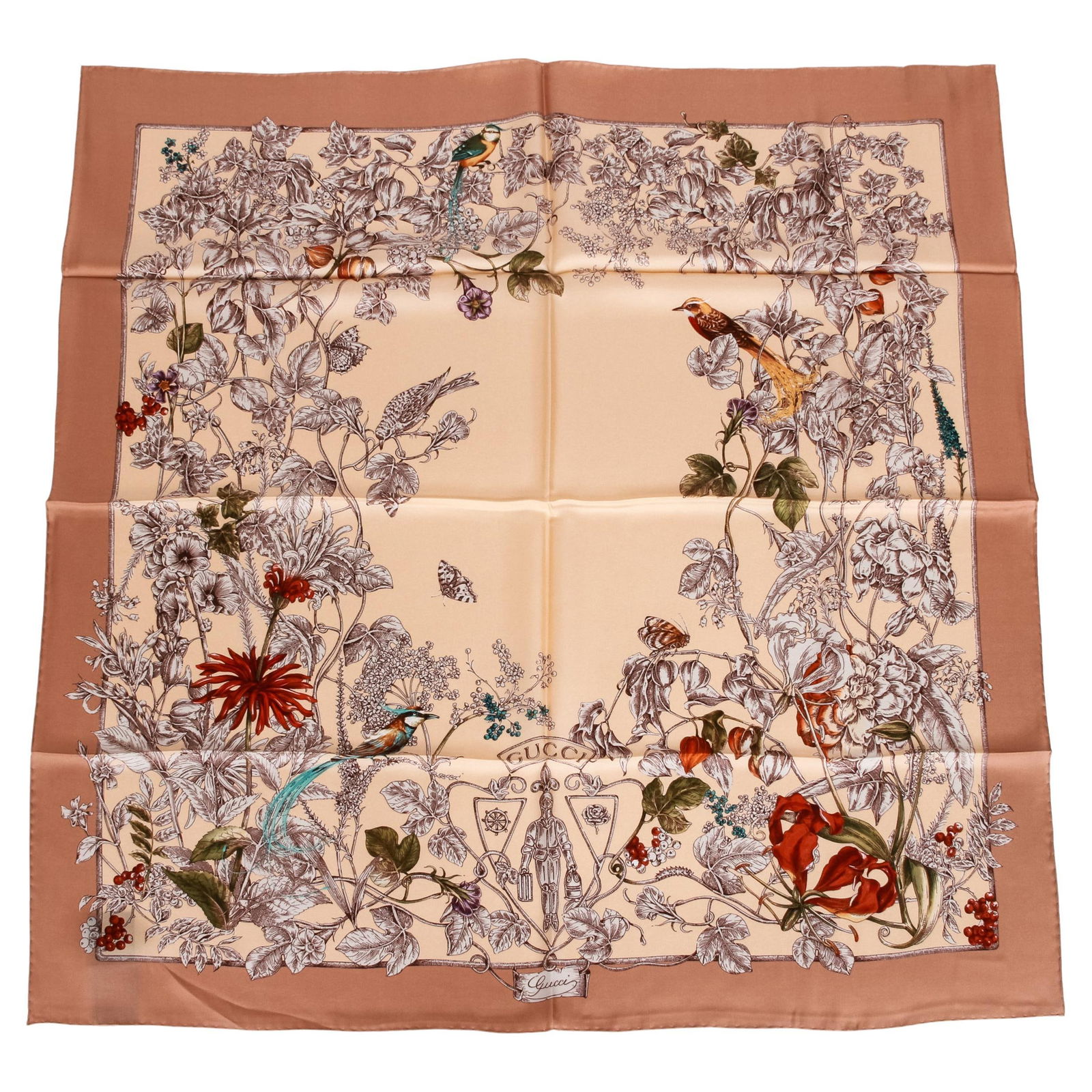 Gucci Floral Bird Silk Scarf 35x35 New Italy (1 of 5)