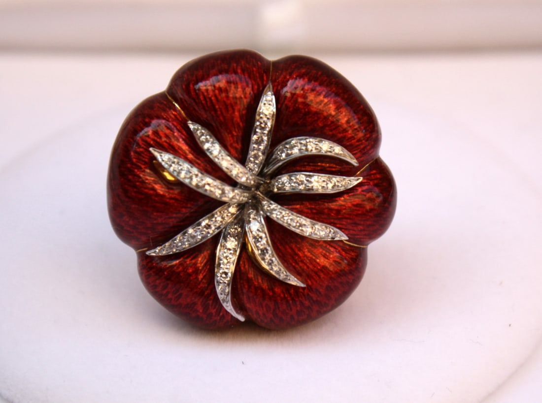 Judith Leiber 18K Gold Diamond Enamel Brooch Necklace (1 of 6)