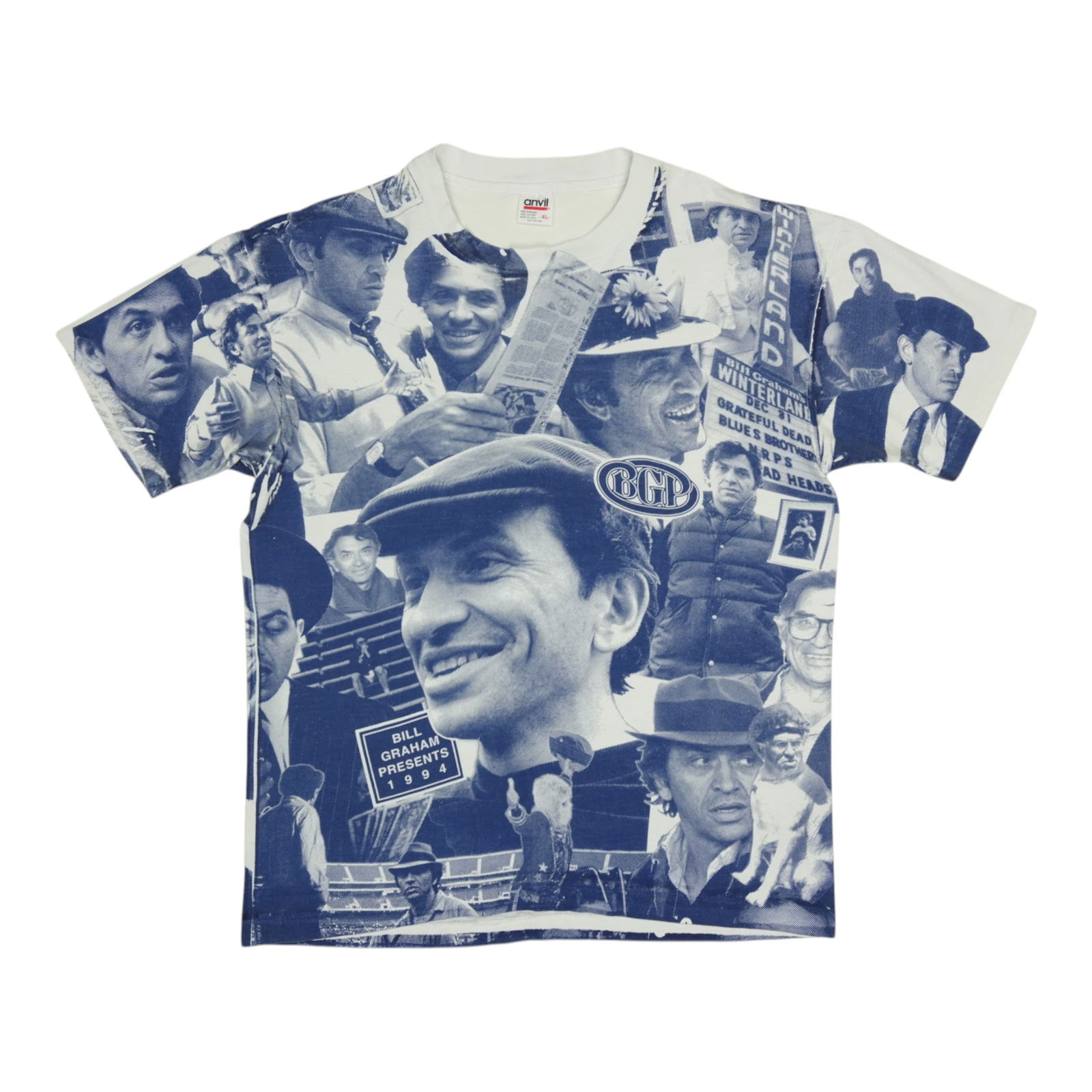 Vintage 1994 Bill Graham Graphic Cotton Shirt Extra Large White: Vintage 1994 Bill Graham Graphic Cotton Shirt Extra Large White This is an original vintage 1994 Bill Graham all over print shirt featuring graphics on both the front and back. The shirt is made from